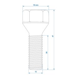 12 STK Radschrauben M12x1,5 28 mm Kegelbund SW19 Kegelbund konisch - Radbolzen mit gleicher Spezifikation passend