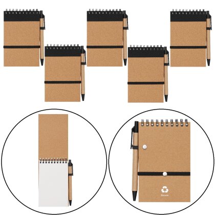 AS 5 x Recycelte Notizbücher mit Kugelschreiber und Gummibandverschluss – Praktisch für Notizen und Skizzen im Büro 14,5 x 10 x 0,8 cm AS